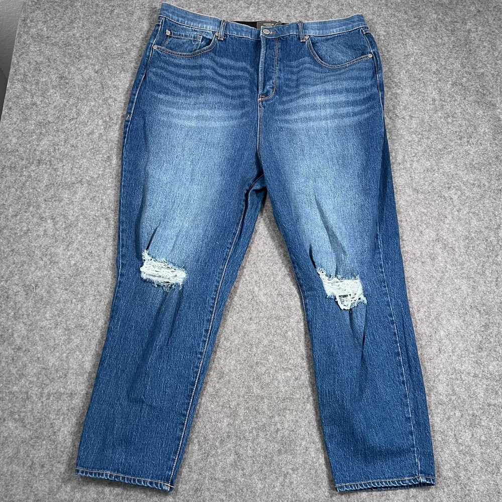 NWT Torrid Blazer Blue Distressed Denim Fit 4 Mom Jeans Women's Size 20